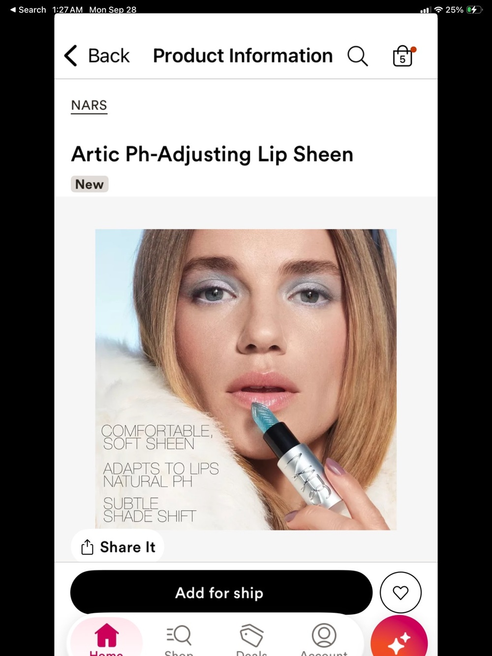 NARS Arctic pH-Adjusting Lip Sheen — Teal/Blue